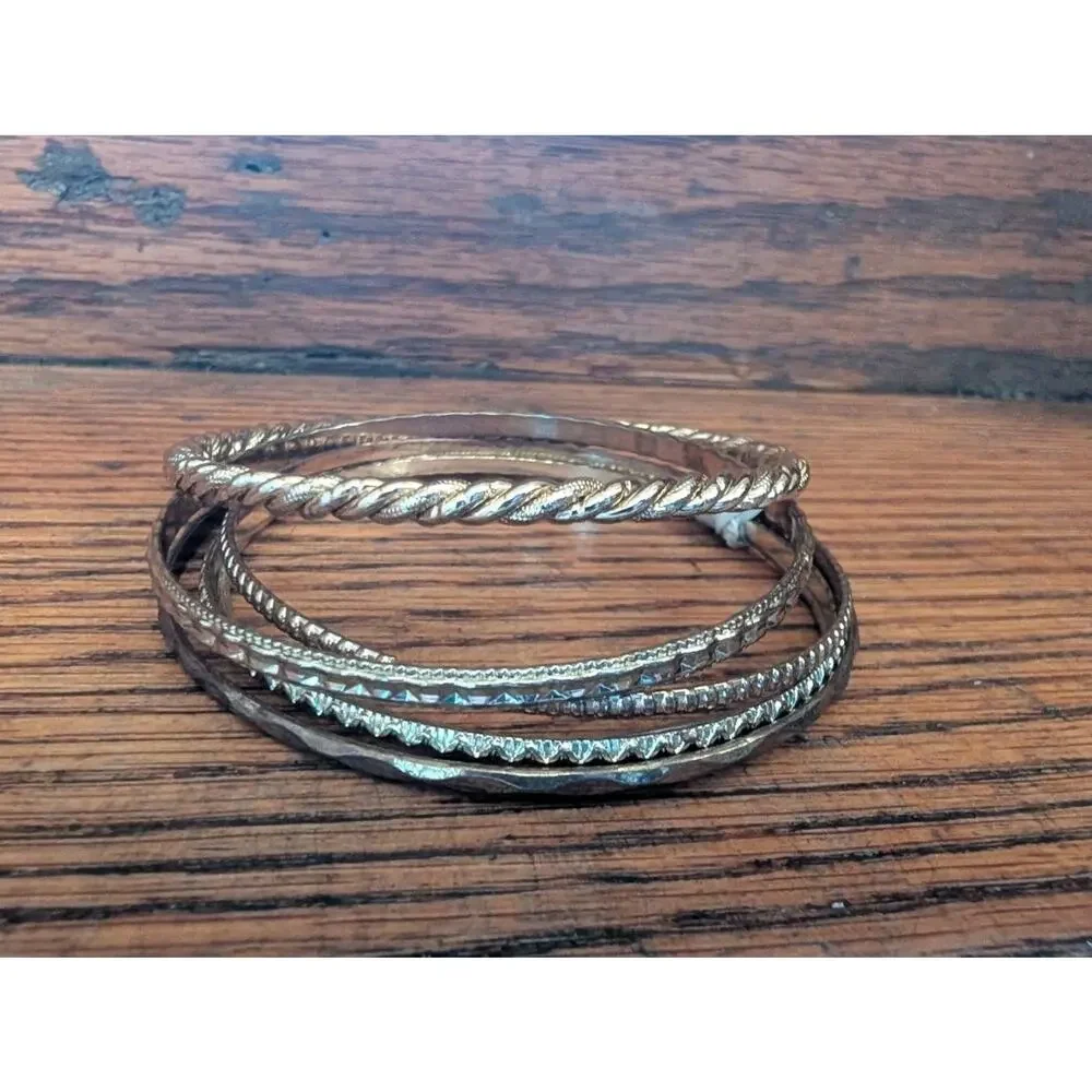 Vintage Stack Of Gold Rhinestone twisted Etched Rhinestone Bangels Bracelets Lot